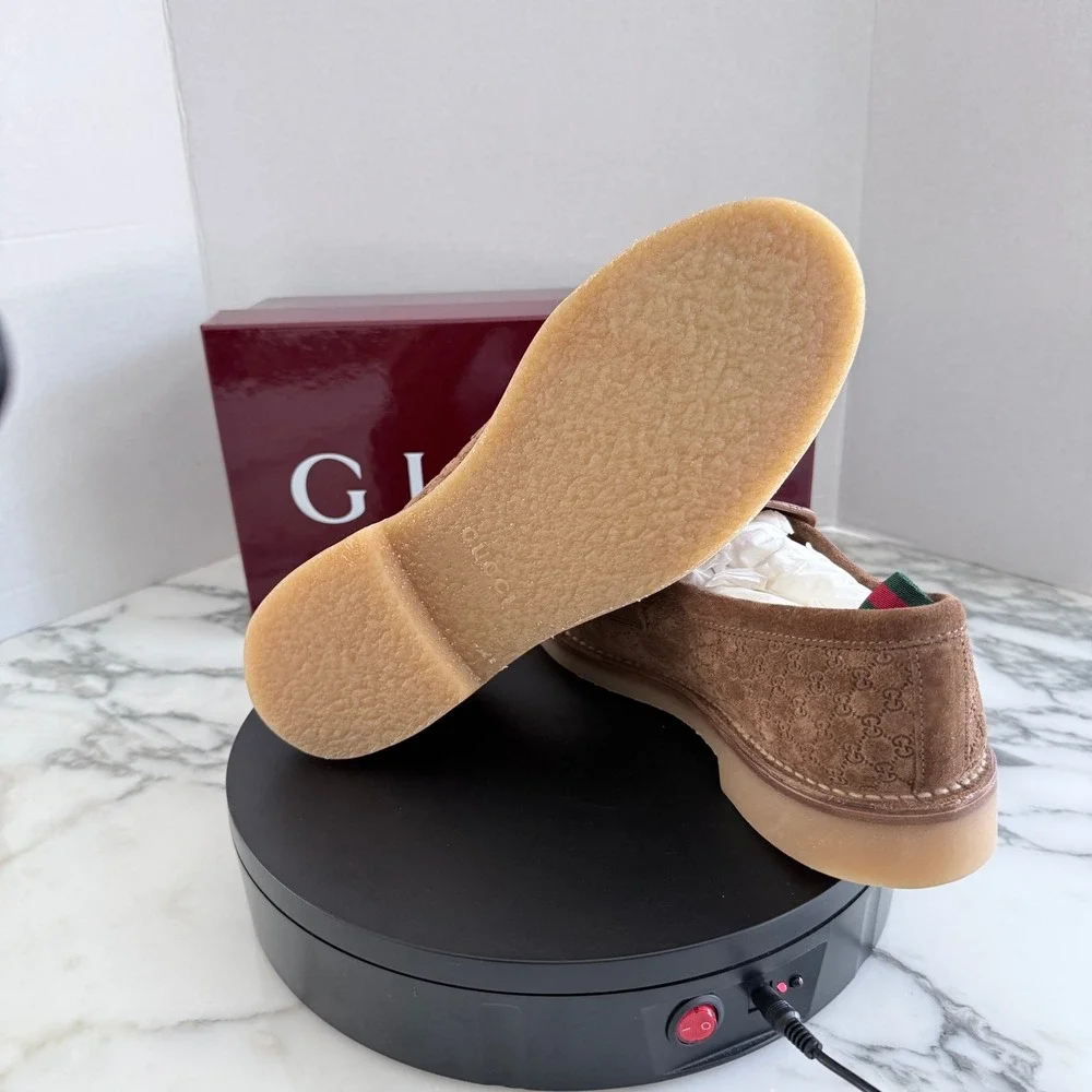 GUCCI  GG Moreau Moccasin Brown Suede Loafer Shoe Penny Strap, G 8+